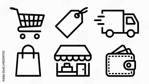 A collection of shopping and delivery icons are displayed against a white background.