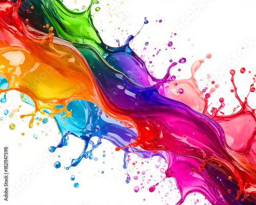 Colorful liquid splashes on a white background.