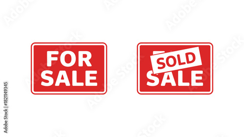 A 'For Sale' sign is shown next to a 'Sold' sign on a white background.