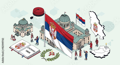 Serbia Isometric Vector Illustration of Landmarks, Culture, and History