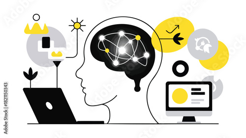 Flat design illustration of a transparent human head suitable for medical or technology banners and advertisements