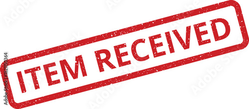 Distressed rectangular rubber stamp stating ITEM RECEIVED for package delivery or acknowledgement of goods