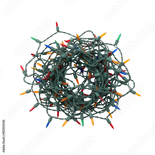 Tangled ball of colorful christmas string lights