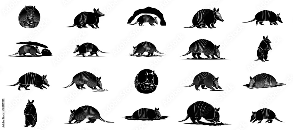 Naklejka premium armored earth architects diverse armadillo forms capturing resilience and wild essence, isolated on transparent background