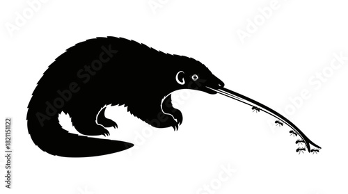 primal instinct anteaters focused hunt for ants, rendered in bold monochromatic style, isolated on transparent background