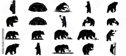 wilderness chronicles a dynamic silhouette compendium of bear life and instincts, isolated on transparent background