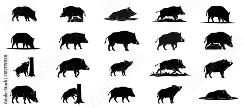earths ploughmen striking wild boar silhouettes defining robust wilderness presence, isolated on transparent background