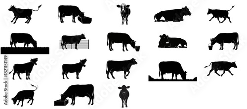 bovine vignettes essential silhouettes for storytelling in rural and agricultural design, isolated on transparent background