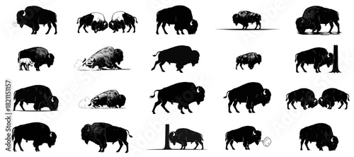 great plains icons buffalo silhouettes capturing the undeniable spirit of north american wilds, isolated on transparent background