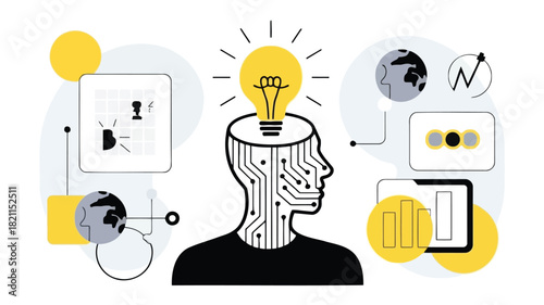 Minimalist illustration of a single person in profile rendered with clean lines and a vibrant color palette