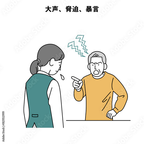 カスハラ イラスト 人物 スーツ 大声 脅迫 暴言