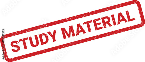 Distressed red rectangular rubber stamp with bold Study Material text, useful for highlighting educational resources and learning aids