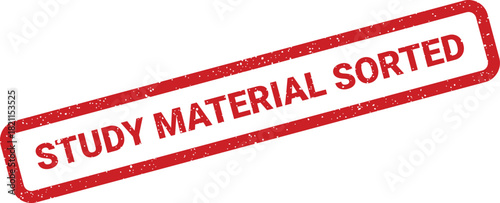 Distressed red rectangular stamp graphic featuring STUDY MATERIAL SORTED message, signifying organized educational content or data classification activity