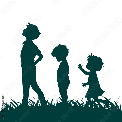 Illustration of children standing on the grass silhouette of children children playing outside green flat design no background