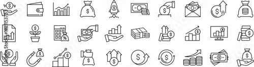 Finance and Profit Line icon set – Business, Money, Investment, Growth, Market, and Management line icon pack