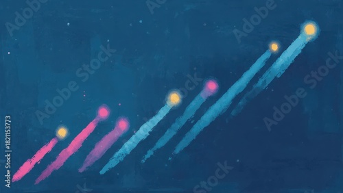 光の軌跡で描く上昇ライン 水彩風のビジネス成長イラスト