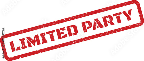 Distressed red rubber stamp displaying LIMITED PARTY text with an aged appearance, ideal for private events and exclusive social gatherings