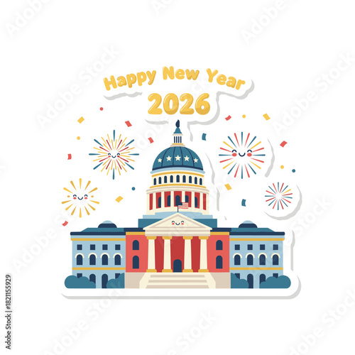 Capitol building with happy new year 2026 festive celebration