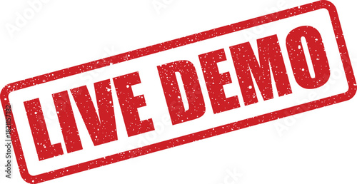 Distressed red rubber stamp impression with LIVE DEMO text, prominently featured for product demonstrations and showcases