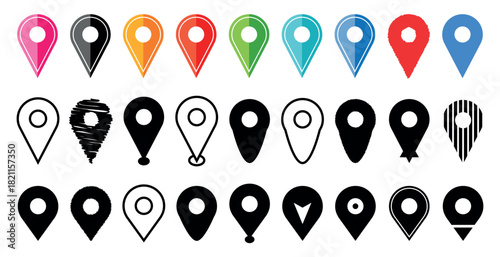 Vector collection of new map location pin icons in various styles for web app navigation place address gps markers symbols 