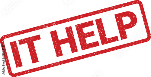 Distressed red rubber stamp showing the text IT HELP, indicating a request for technical support
