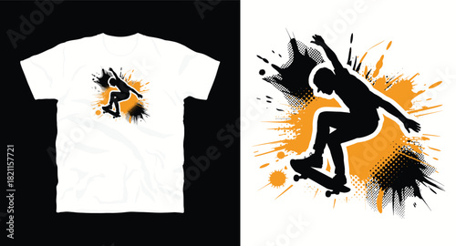 Skateboarder silhouette illustration on white t-shirt