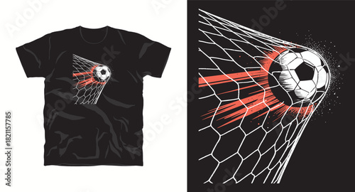 Soccer ball in net graphic t shirt design vector illustration