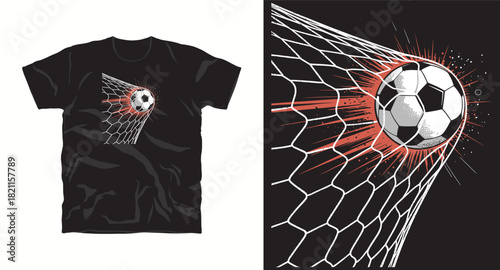 Soccer ball hits net vector t shirt design template