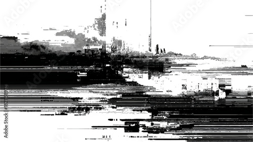 Abstract black and white digital glitch art background texture modern design isolated on transparent background, Vector, illustration