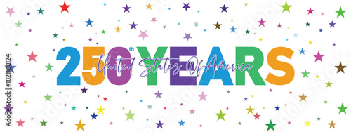 Color splash USA 250 years anniversary banner with vibrant dots and youthful festival style