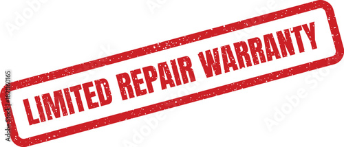 Distressed red rubber stamp with Limited Repair Warranty text, signifying specific guarantee terms for service