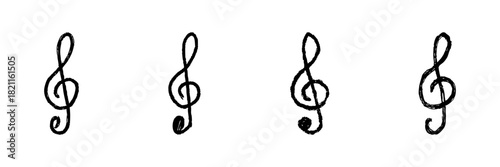 Treble Clef Music Symbol Line Icon Set In Doodle Style. Musical Notation And Sheet Music Representation Outline Sketch Collection. Hand Drawn Isolated Vector Illustration