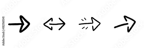 Arrow Line Icon Set In Doodle Style. Directional Navigation, Movement, And Progress Indication Outline Sketch Collection. Hand Drawn Isolated Vector Illustration