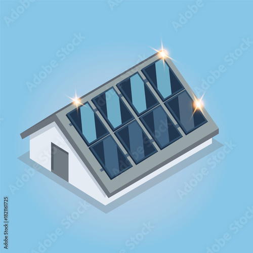 Modern House with Solar Panels on roof for Eco-Friendly Energy Solutions and Sustainable Living