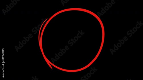 hand drawn red circle animation on transparent background. red circle brush drawn, brush stroke circle highlighter scribble animation.