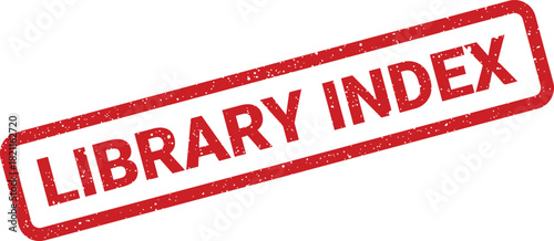 Distressed rubber stamp design with LIBRARY INDEX text, excellent for categorizing resources and creating organized reference systems