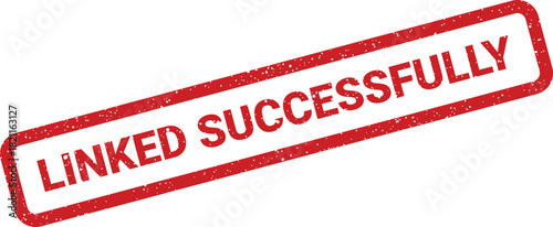 Distressed rubber stamp effect featuring the phrase linked successfully within a rectangular frame for data connection confirmation