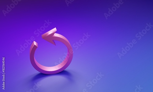 Pink Refresh icon isolated on purple-blue background. Reload symbol. Rotation arrow in a circle sign. Minimalism concept. 3D render illustration