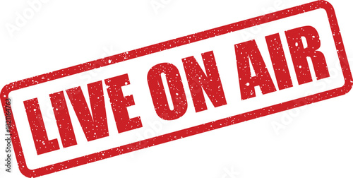 Distressed textured rubber stamp vector displaying the phrase LIVE ON AIR for broadcast and media announcements