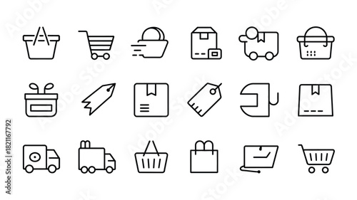 A collection of e-commerce and delivery icons arranged in a grid.