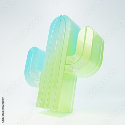 Frosted glass Cactus icon isolated on white background. Minimalism concept. 3D render illustration