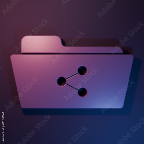Purple Share folder icon isolated on purple-blue background. Folder sharing. Folder transfer sign. Minimalism concept. 3D render illustration
