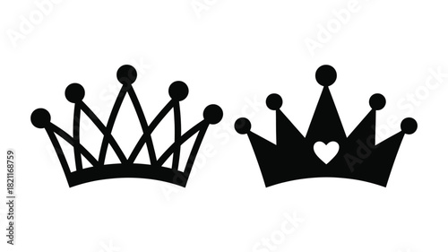 Two black crowns are displayed on a white background with one crown having a heart shape.