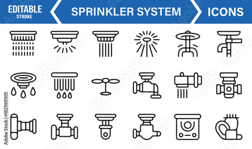 Minimal equipment icons for irrigation, plumbing systems, and water control