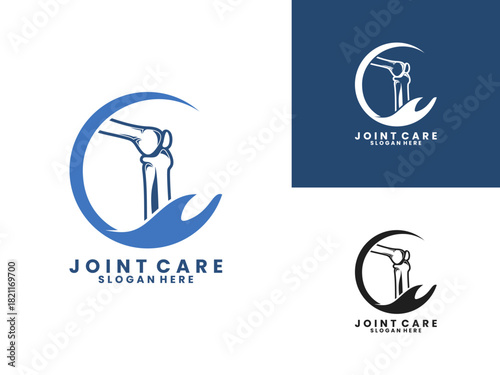 Joint care logo design vector template. Hand care with bone logo design icon