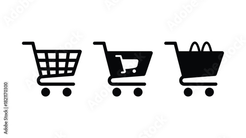 Three shopping cart icons on a white background.