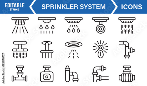 Modern plumbing and sprinkler equipment symbols in thin line design