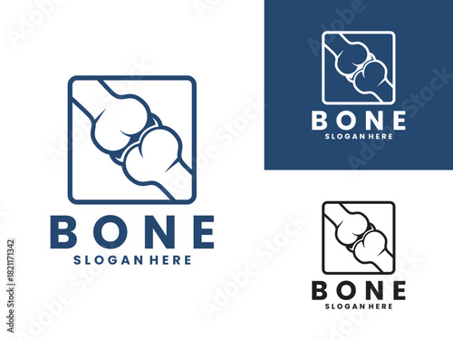 Elbow bone with square line art logo design vector template, Bone logo design icon