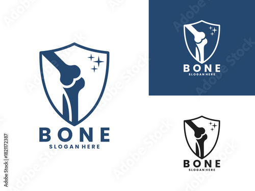 Bone protections logo design icon. Bone with shield logo design vector template, bone logo design vector