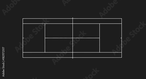 Overhead view of a tennis court diagram with white lines against a dark background.